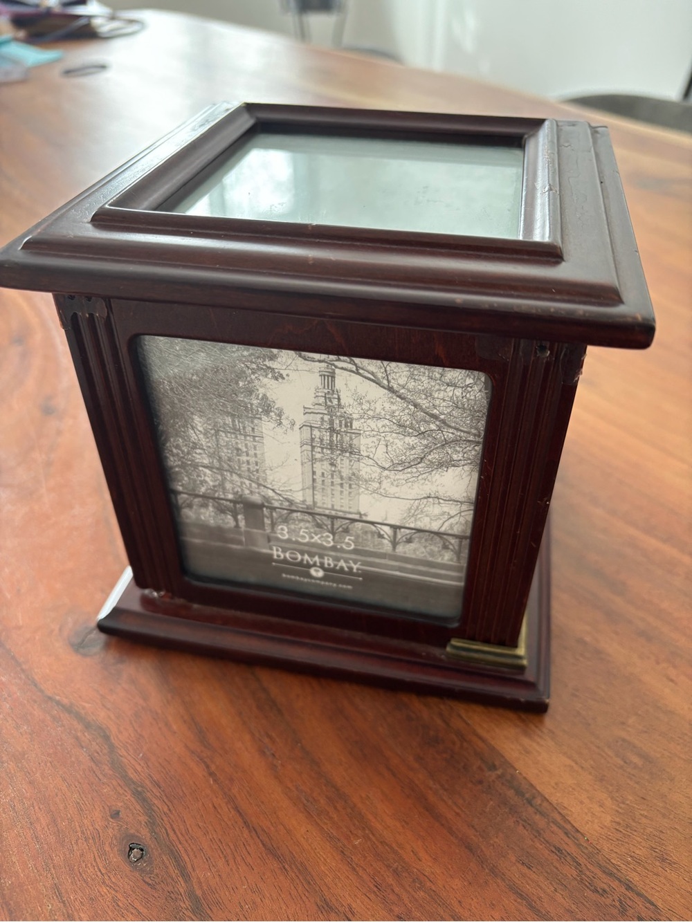 Bombay company vintage mahogany picture frame box with brass accents.